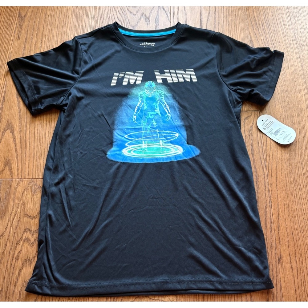 BCG Athletic T-Shirt Kids XL (18-20) Black New‎ I'M HIM Football Graphic Tee
